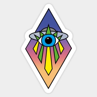 UFO Evil Eye Art Deco Geometric Diamond Shape sunset Sky Space Illuminati Pyramid Sticker